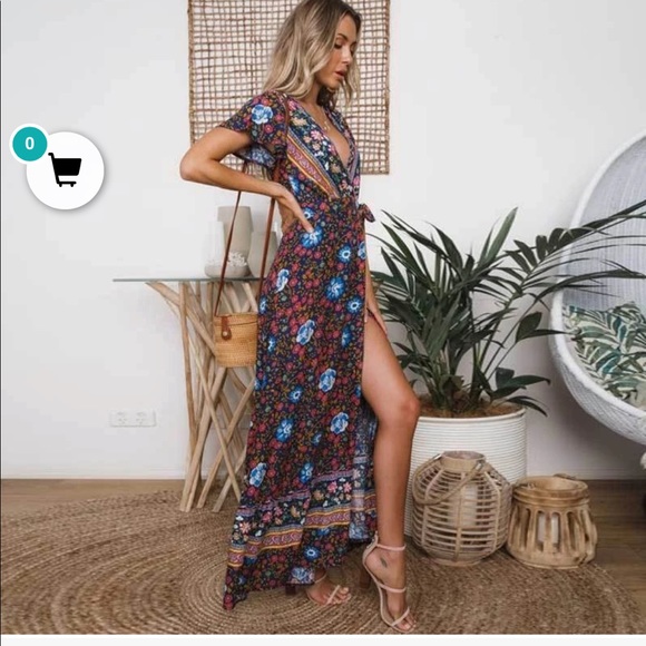 Boho Beach Hut V neck wrap dress - Picture 2 of 3